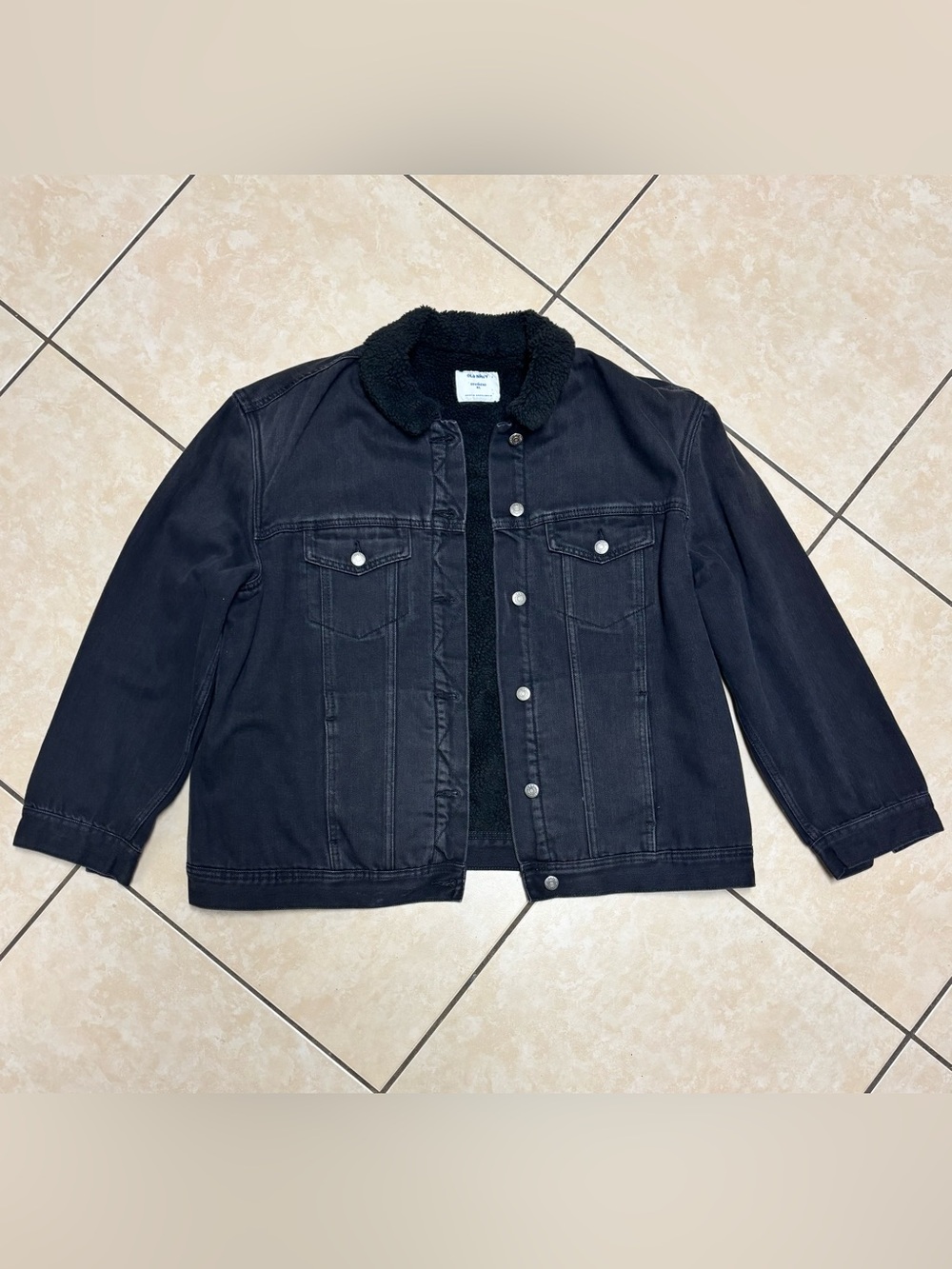 Old Navy black denim jacket with sherpa lining